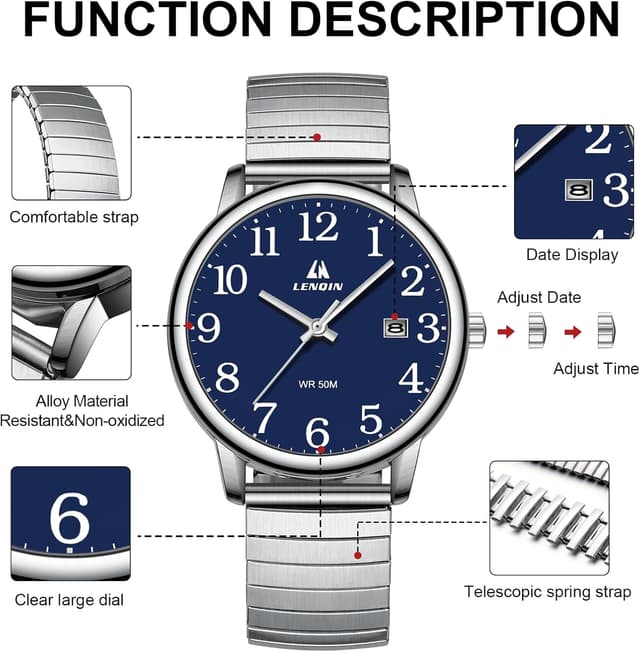 Detalle 2 de Herren Quarzuhr 38 mm Wasserdicht mit Datum