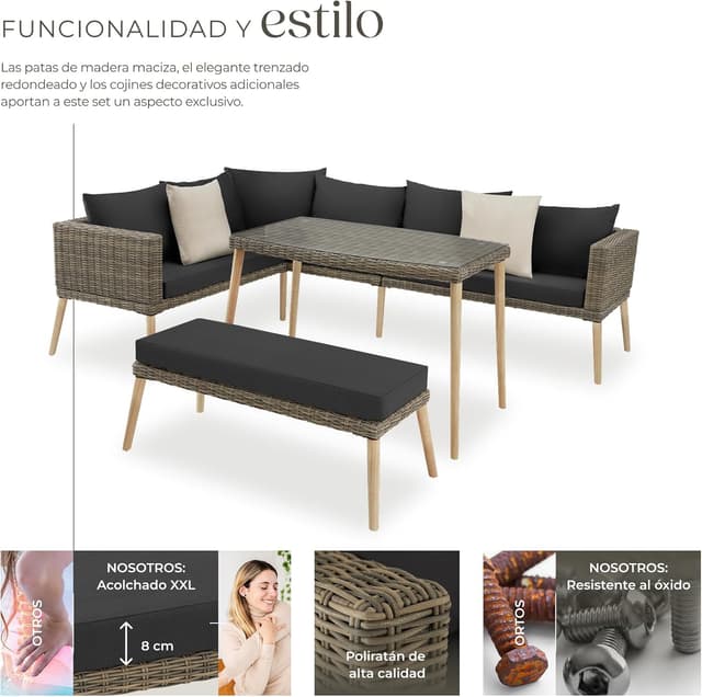 Thumbnail 2 de TecTake Conjunto jardín ratán 8 cm cojines