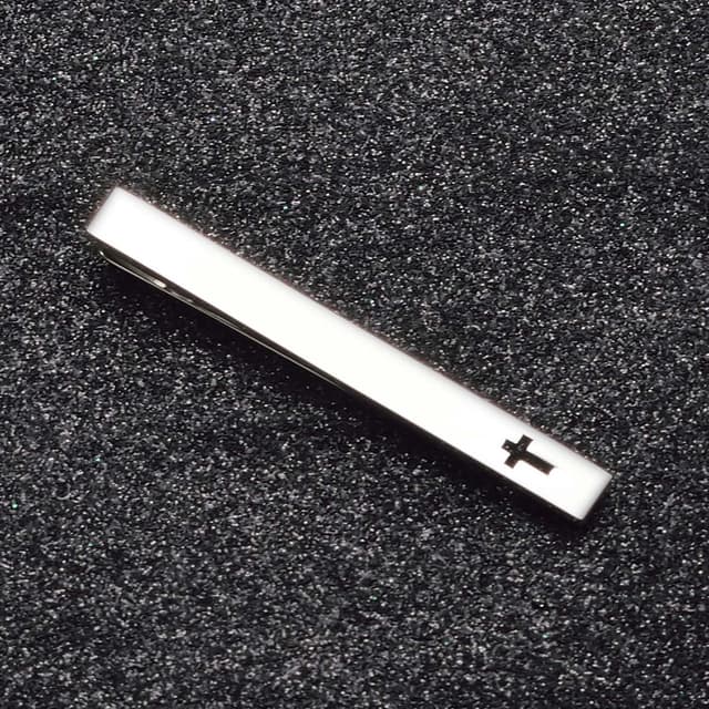 Detalle de Asienice goldene Krawattenklammer Kreuz – Krawattennadel Silber glatt mit sicherem Clip für Hochzeit & Beerdigung