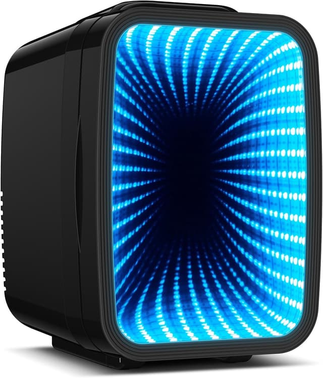 Detalle de BEICHEN Mini Kühlschrank 4L (6 Dosen) mit Kühl- und Heizfunktion, 7 RGB-Lichtmodi – leise Minikühlbox für Büro, Gaming & Auto