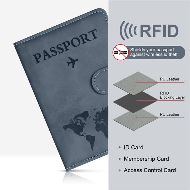 Detalle de OFFCUP Passport Holder Cover with RFID Blocking and Luggage Tag Set (Sea Blue)