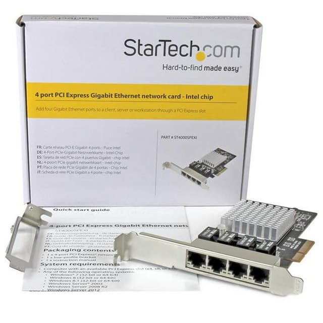 Detalle de Startech Tarjeta de Red PCIe 4 puertos Gigabit 📡