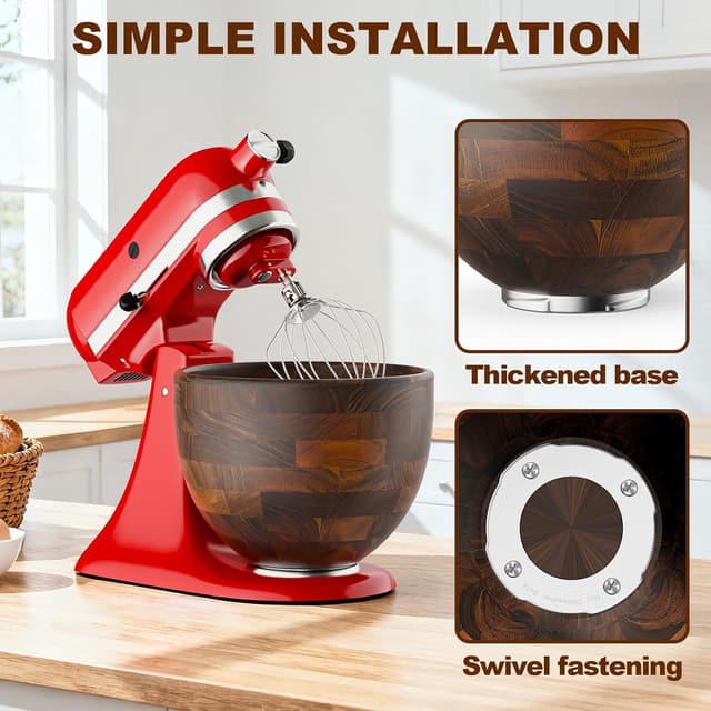 Detalle de Cofun Premium Wood Mixing Bowl for 4.5–5 Qt Tilt-Head Stand Mixers (Acacia Wood)