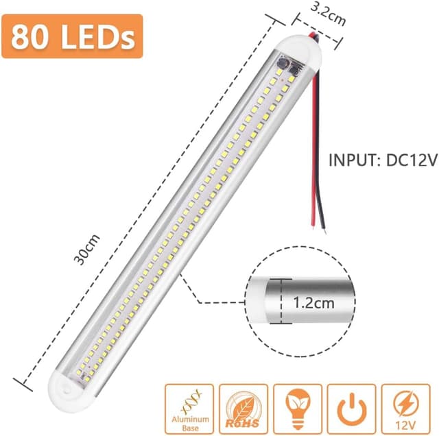 Thumbnail 1 de URAQT 12 V LED-Innenlichtleiste mit 80 LEDs (1600 lm) für Wohnmobil, Lkw & Van