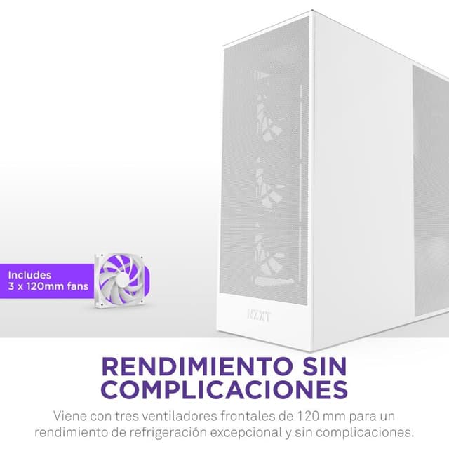 Detalle 2 de NZXT H7 Flow 2024 torre media blanca con cristal templado y USB 3.2