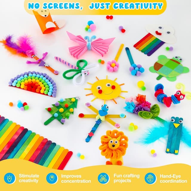 Detalle de Zefy Kinder-Bastelset „3200+ Stück“ (4–12 Jahre) mit 12 Basteldesigns – Bastelkoffer mit Zubehör