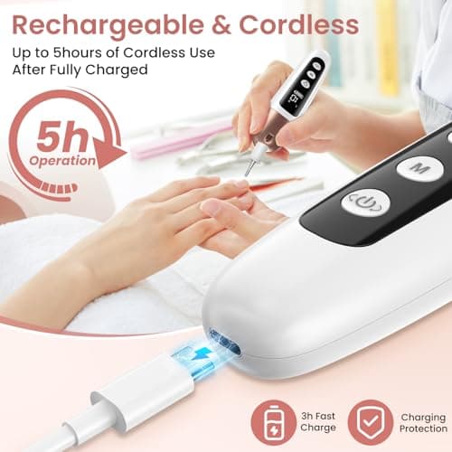 Detalle 2 de Torno para Uñas Profesional Recargable con Luz LED 💅