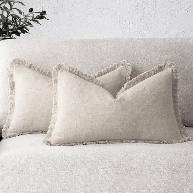 Imagen de Foindtower 12×20 Linen Fringe Lumbar Pillow Covers 🛋 en OfertitasTOP