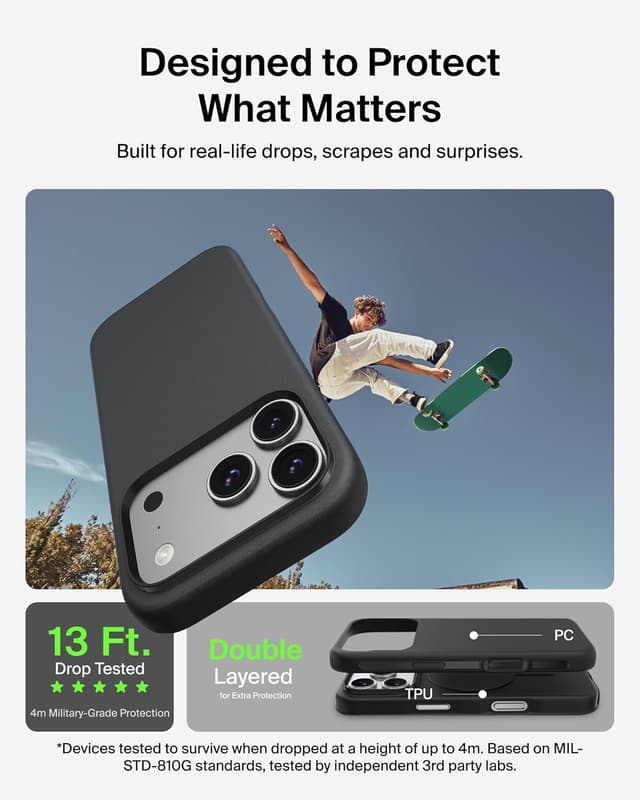 Detalle de Belkin SheerForce Protect MagSafe-Compatible iPhone 17 Pro Case (Slim, Transparent, Shockproof) – Black