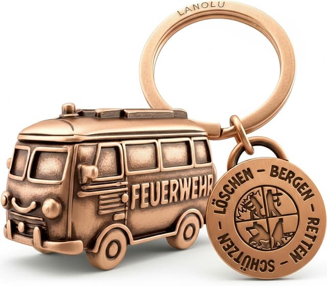Thumbnail 6 de LANOLU Schlüsselanhänger Feuerwehrmann mit 3D-Feuerwehrauto und beidseitiger Gravur