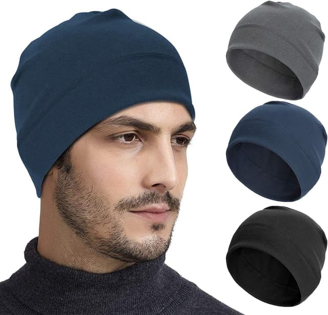 Detalle de Zouwel Set mit 3 Fahrradmützen unter dem Helm (winddicht, Polyester) – dünne Winter-Mützen für Damen & Herren