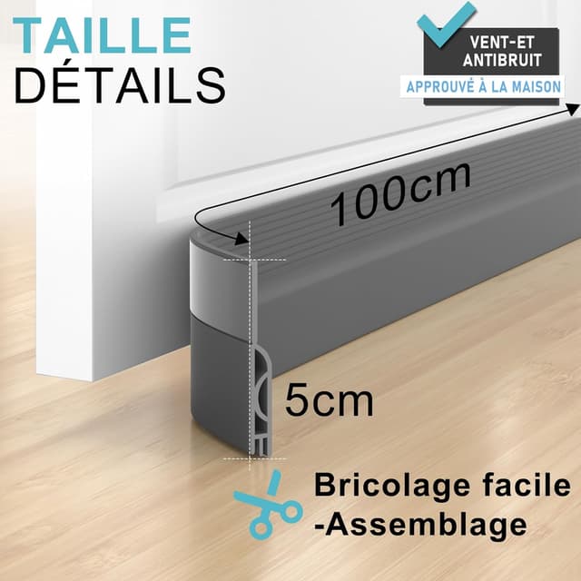 Detalle de Beoguy Bas de porte anti-courant d’air et étanchéité (gris, 1M) – joint isolant et anti-bruit
