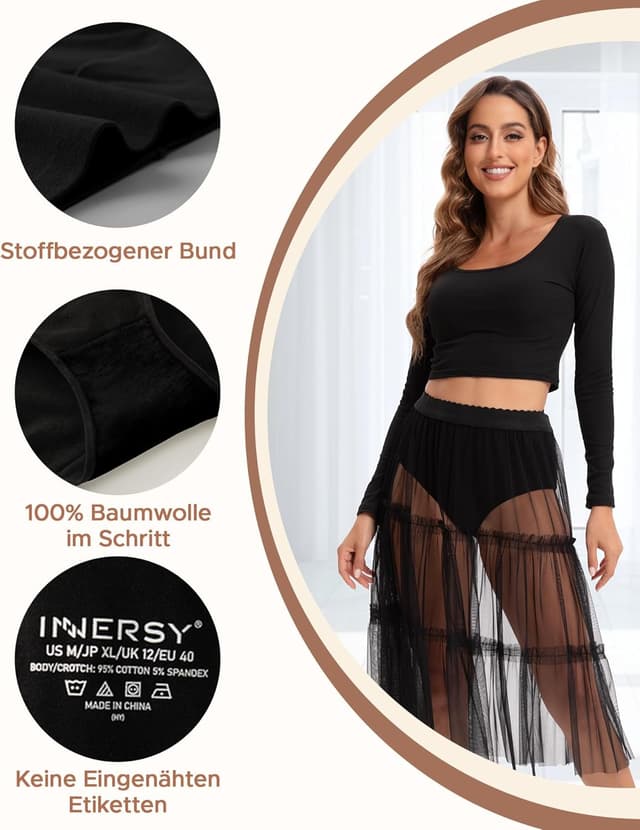 Detalle 2 de INNERSY Damen Slips aus Baumwolle mit Stretch, hohe Taille – 5er Pack