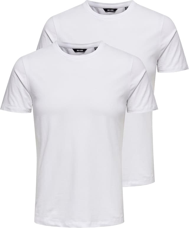 Detalle de Only & Sons ONSBASIC 2-Pack Herren-T-Shirts mit Rundhalsausschnitt