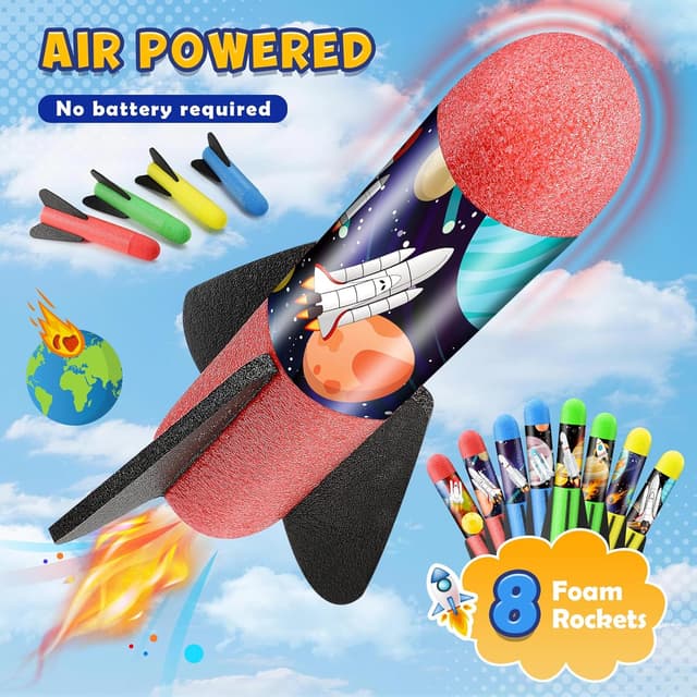 Detalle 2 de Anginne Rockets foam rocket launcher toy with adjustable launch angle (8 rockets) for kids 3–12