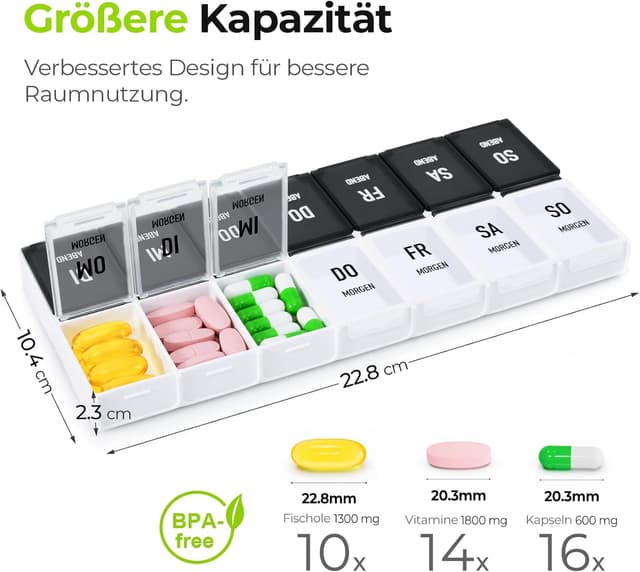 Thumbnail 2 de AUVON Tablettenbox 7 Tage mit großen Fächern