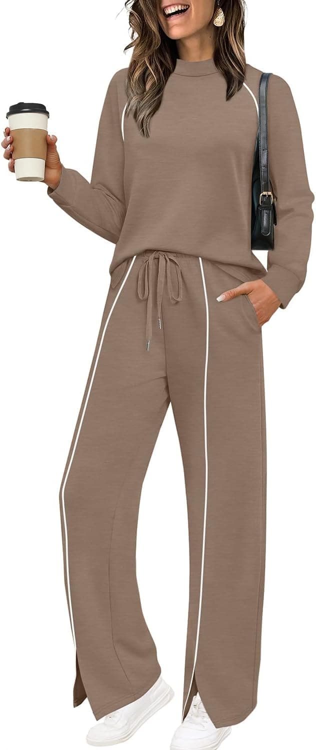 Detalle 2 de WIHOLL Women’s 2-Piece Lounge Set (Mock Neck + Wide-Leg Pants) for Fall