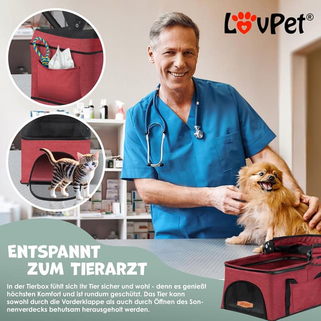 Detalle de LOVPET® Hundewagen 2in1: Hundebuggy & faltbare Hundebox (bis 20 kg) mit 360°-Rädern
