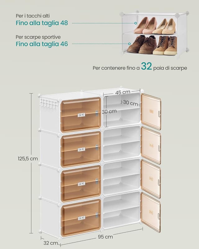Detalle de SONGMICS Scarpiera 8 scomparti per 32 paia