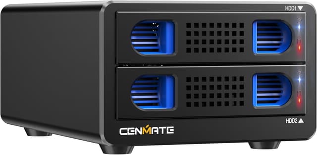 Detalle de CENMATE Dual Bay Aluminium Hard Drive Enclosure with USB 3.0, Cooling Fan & Hot-Swap (2.5/3.5 SATA)
