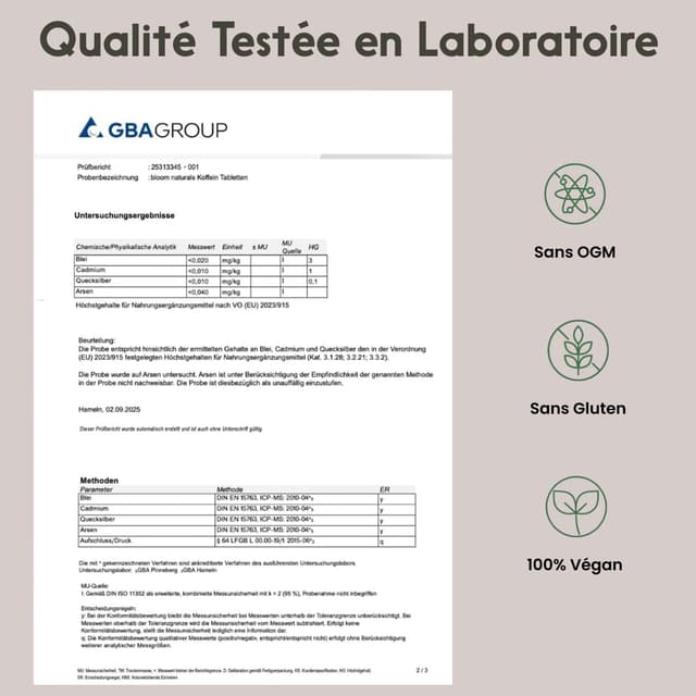 Detalle de Caféine 200 mg – 400 comprimés vegan (caféine pure) – Haute Dose