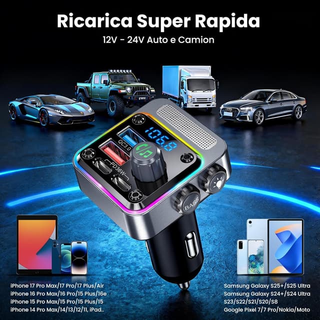 Thumbnail 6 de Gizmovine Trasmettitore FM Bluetooth 5.3 36W