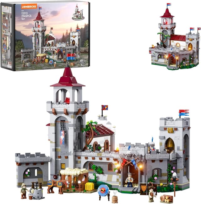 Detalle de Lumibricks Poste de Garde Médiéval 2945 pièces avec éclairage LED – Set modulaire de caserne de château