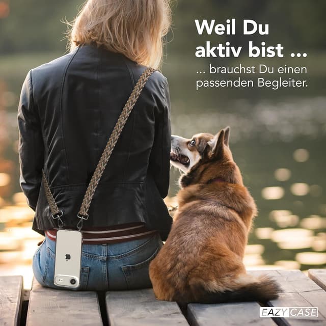 Detalle de EAZY CASE Handykette mit verstellbarem Taschenband (90–145 cm) und Silikon-Hülle – Braun/Silber