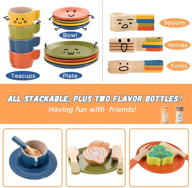 Detalle 2 de GAGAKU Wooden Play Food Sets for Kids Kitchen (26-Piece Montessori Wooden Pretend Food Set)