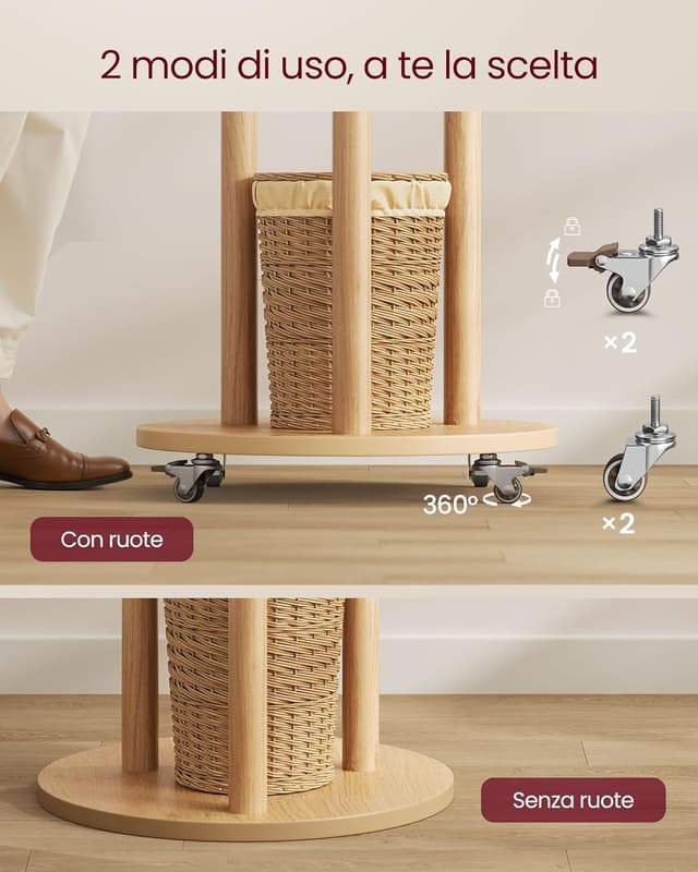 Detalle de VASAGLE Attaccapanni da terra RCR023YK01 con 11 ganci e 3 ripiani, 4 ruote 360° rimovibili