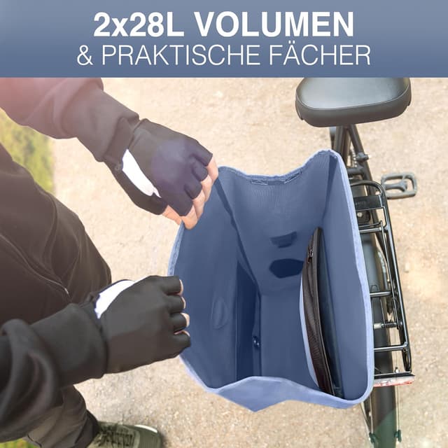 Detalle 2 de Valkental ValkOcean Gepäckträgertasche 28 l – groß, wasserdicht, abschließbar, ohne PVC (mit Reflektoren)