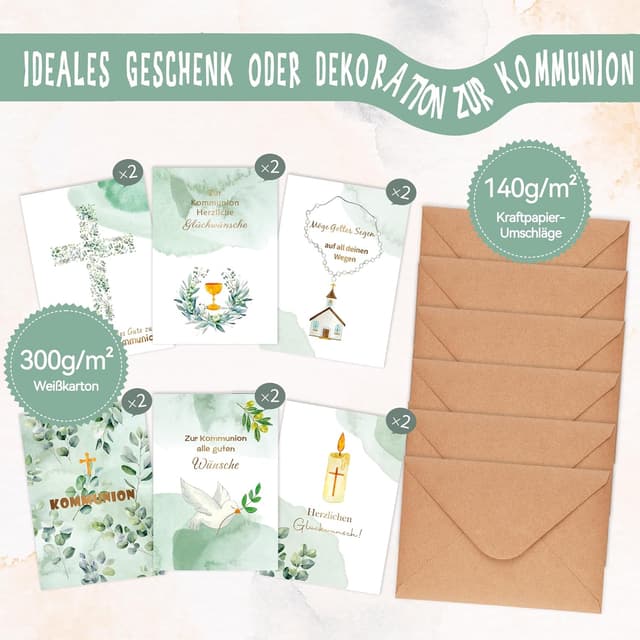 Detalle de Kommunionskarten-Set Eukalyptus 12-teilig A6