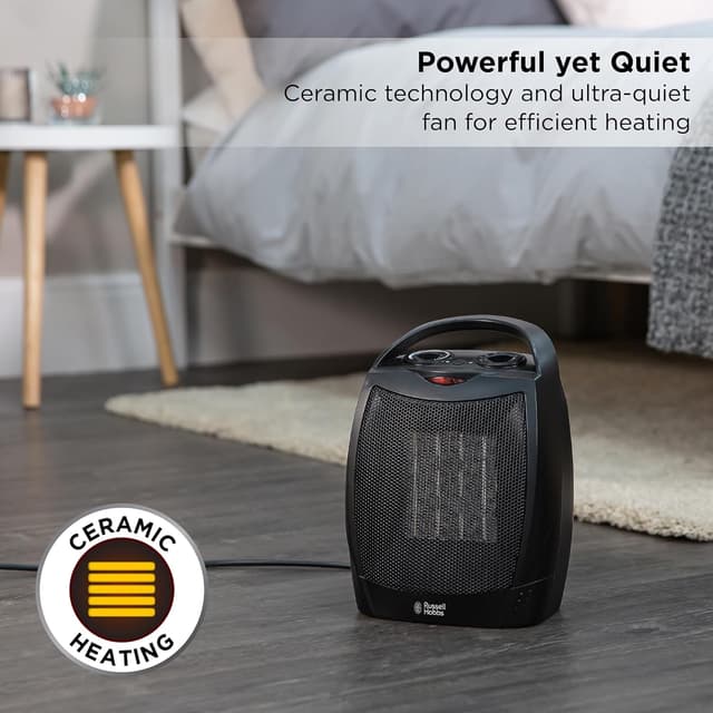 Detalle 2 de Russell Hobbs RHFH1006B 1500W PTC Ceramic Space Heater (Black) – Portable with Adjustable Thermostat