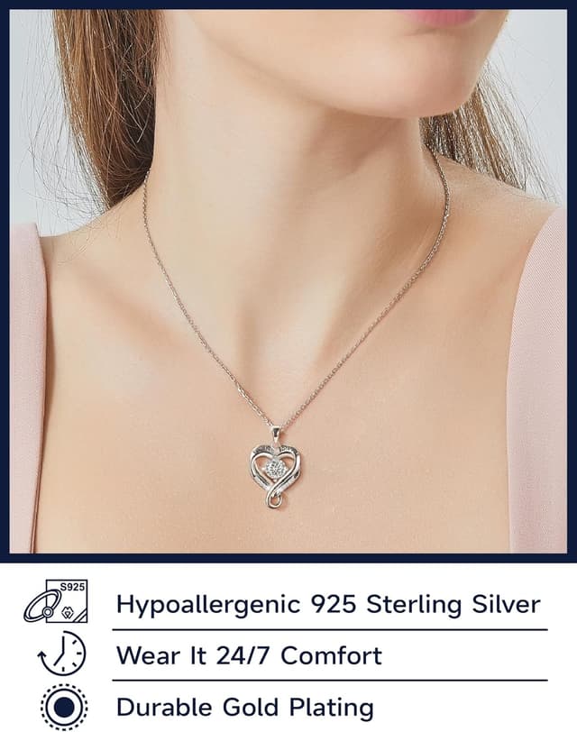 Detalle de MomentWish Unendlichkeitszeichen Kette mit Doppelherz – Moissanit Halskette in Silber 925, 1 Karat