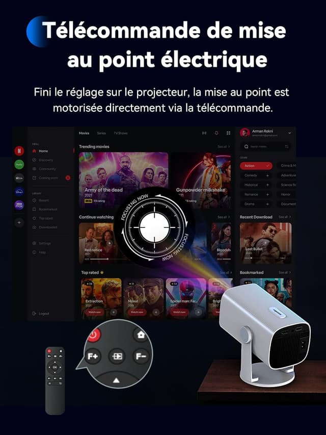 Detalle de Soomfon Rétroprojecteur portable 1080P : mini vidéoprojecteur Bluetooth (attention audio) pour téléphone, HDMI/USB/TV Stick