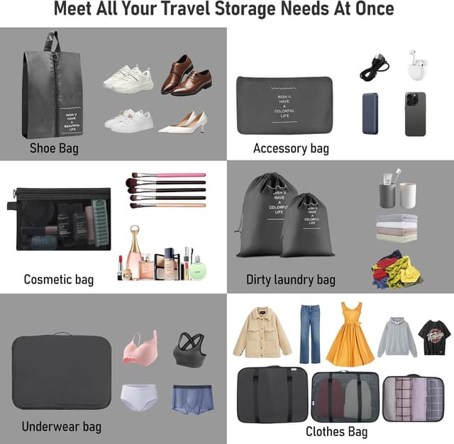 Detalle de 10-piece Packing Cubes set for suitcases – travel organiser bags for clothes, shoes and toiletries