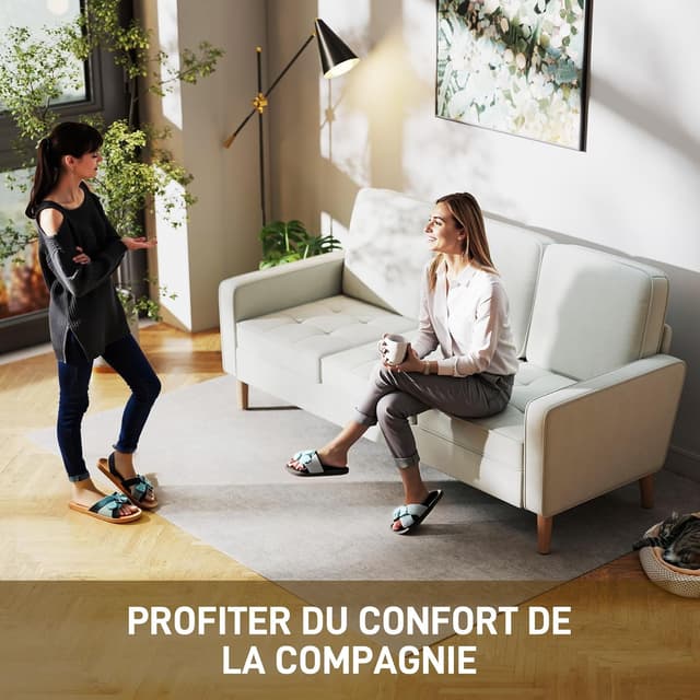 Detalle de HOMCOM Canapé 3 places en velours crème avec coussins épais et assise capitonnée