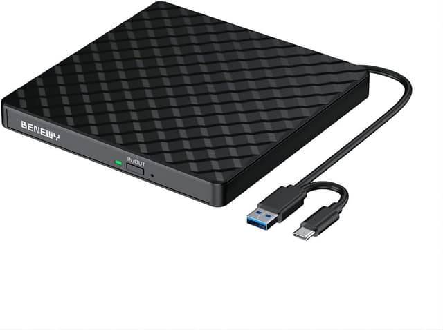 Detalle de External USB 3.0 & Type-C Portable CD/DVD Drive (USB + Type-C), Slim DVD/CD Burner for Windows, Mac and Linux