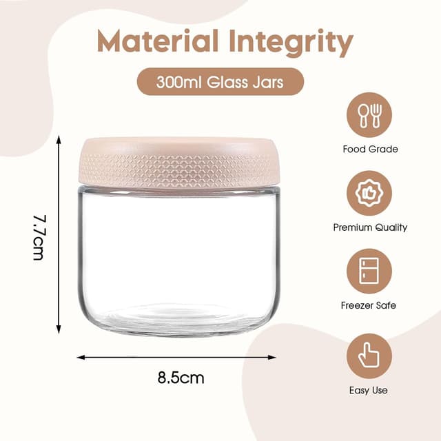 Detalle de ZhouZGlass 3-Pack 300ml Glass Jars with Airtight Screw Lids for Overnight Oats & Food Storage