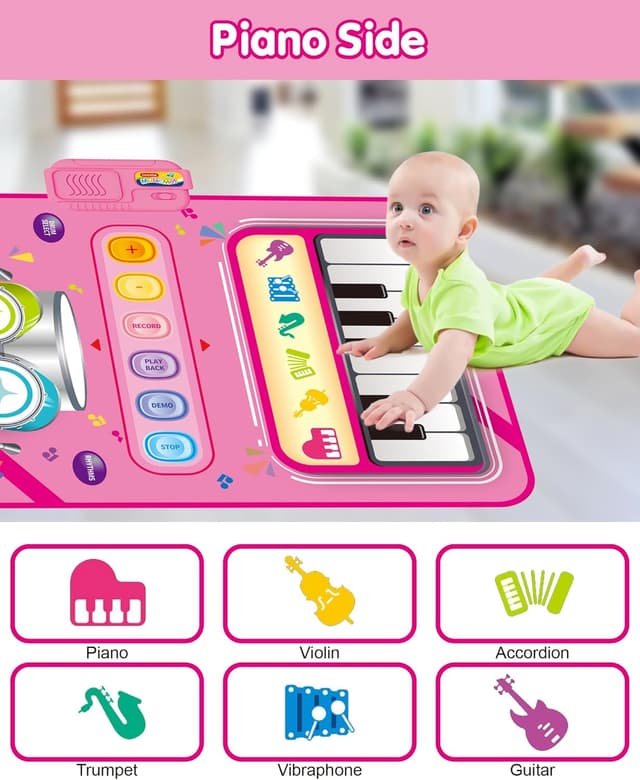 Detalle 2 de DQMOON Musical Mat with Piano & Drum (Adjustable Volume) for 12–18 Months, Pink