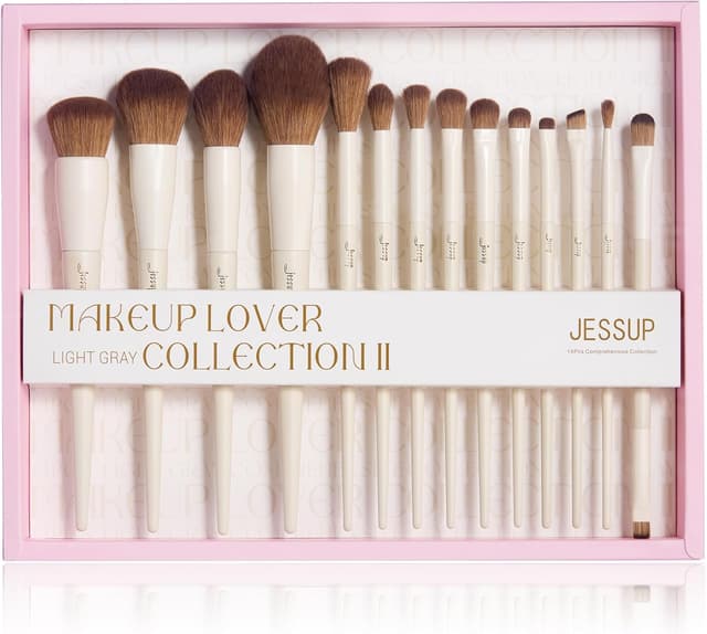 Detalle de Jessup lot de 14 pinceaux maquillage en coffret cadeau (T329-G) pour teint, yeux et contour