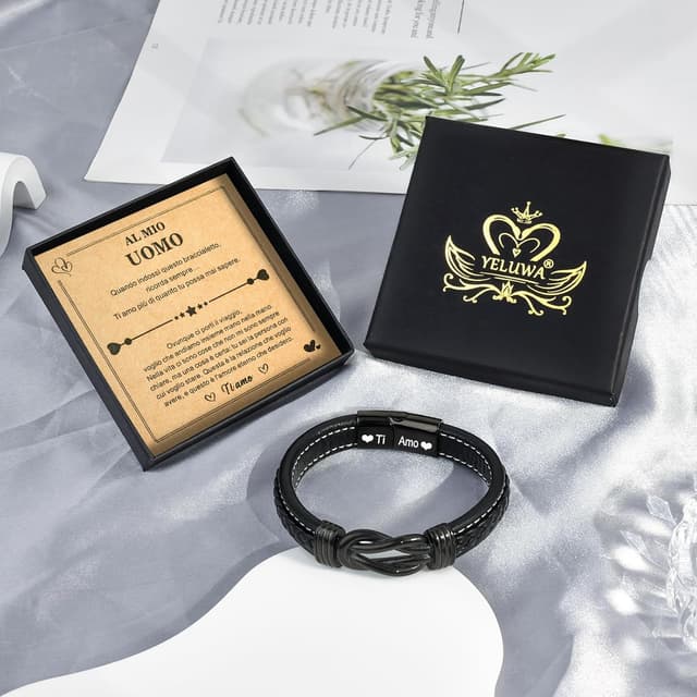 Thumbnail 6 de Bracelet homme en cuir YELUWA avec fermoir magnétique et carte romantique « À mon homme »