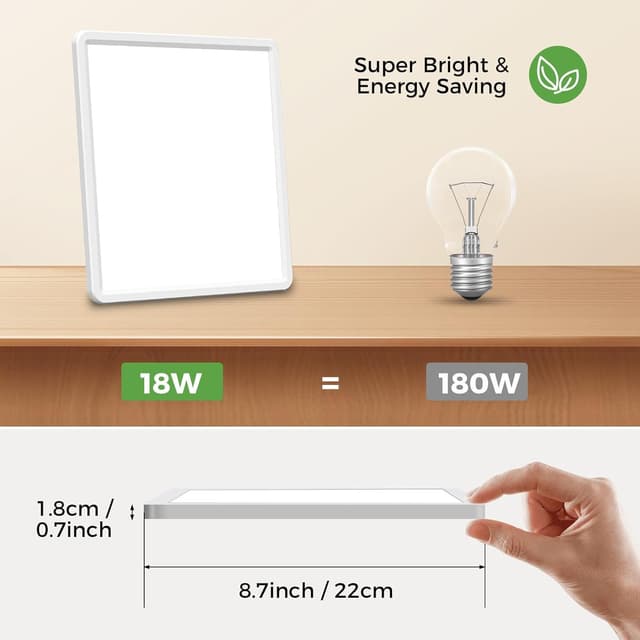 Detalle 2 de zemty 2er-Set LED-Deckenleuchte flach (IP44) mit 3 Farbtemperaturen 3000K/4000K/6500K