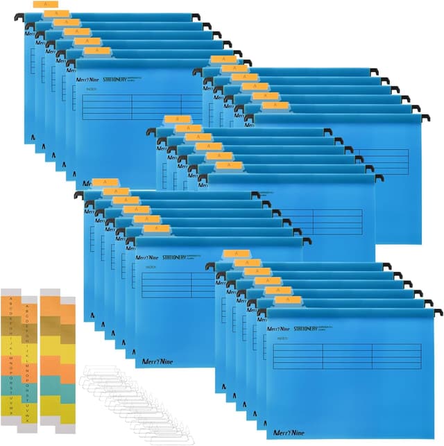 Detalle de MerryNine A4 Suspension Files (30 pack) with Tabs and Card Inserts – Blue polypropylene filing dividers