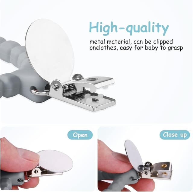 Detalle de Vicloon Dentizione Neonati: set da 5 anelli massaggiagengive in silicone con clip per ciuccio