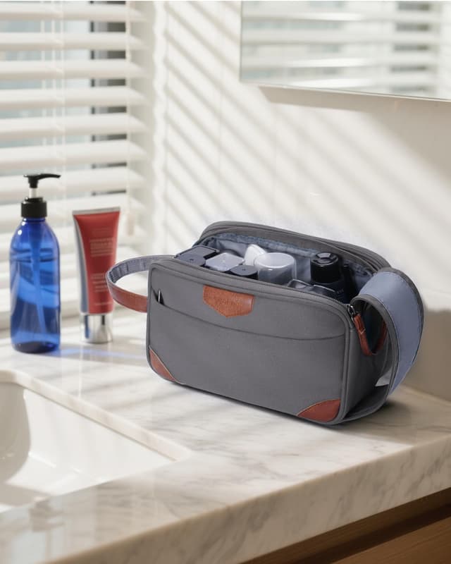 Detalle 2 de ECOHUB Wash Bag for Men (Grey) – water-resistant travel toiletry bag with wet pocket