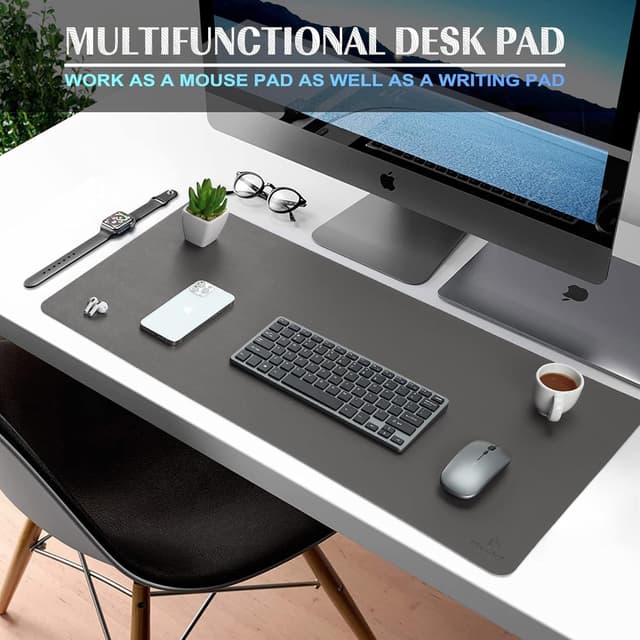 Detalle 2 de K KNODEL Large Office Leather Desk Mat (90x43cm) Dark Gray – desk protector, mouse and keyboard pad