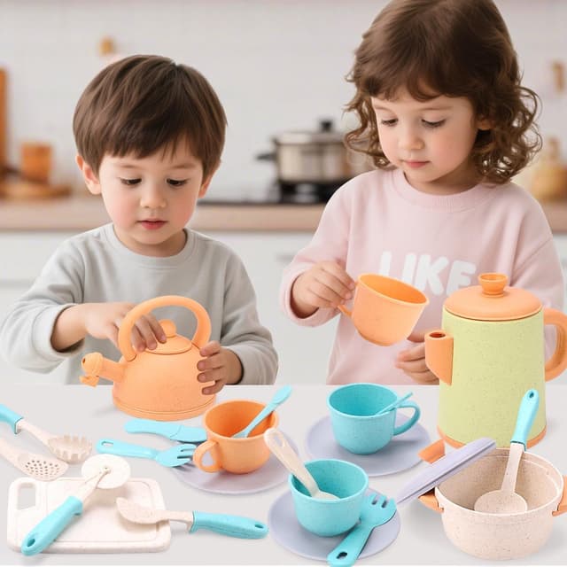 Detalle de RUIDYA Pretend Play Kitchen Set for Kids (35-piece wheat straw accessories) for toddlers aged 3+