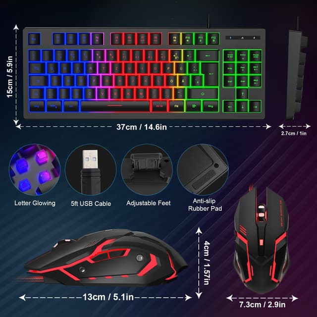Thumbnail 6 de Rewurnth Gaming Tastatur und Maus Set 75% TKL