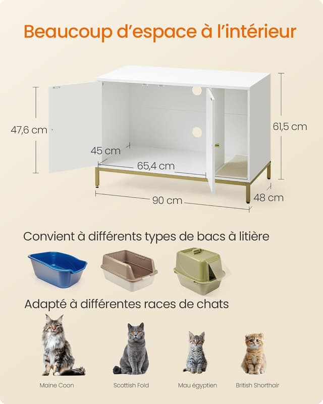 Thumbnail 1 de Feandrea PCL027W01 Meuble litière pour chat 90×48×61,5 cm 🐱